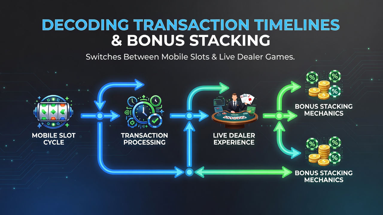 Diagramm zeigt Transaktionszeitleisten und Bonus-Stapelung in mobilen Casino-Apps