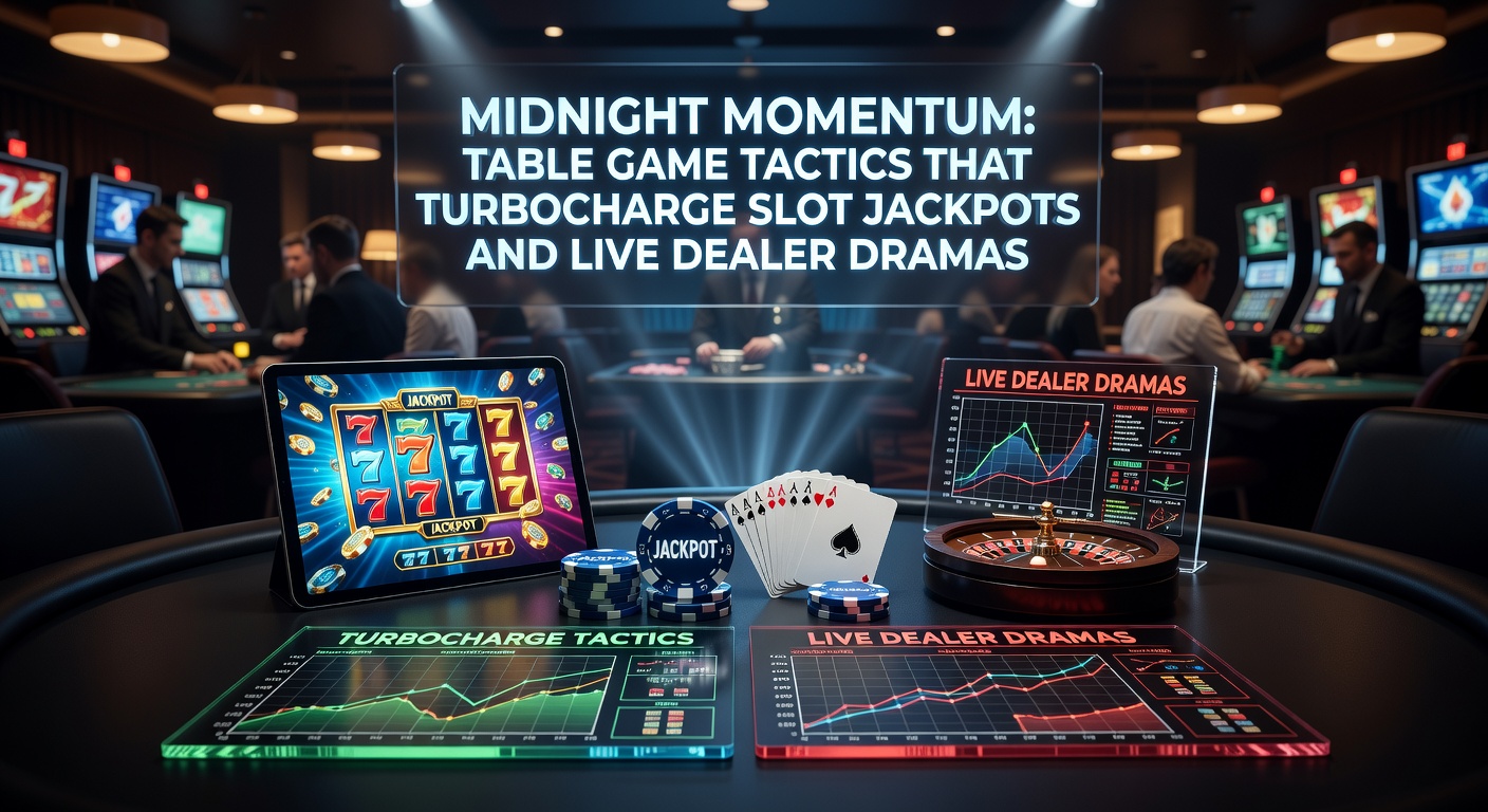 Nahaufnahme eines Live-Dealer-Roulette-Tisches bei Nacht, mit Chips stapelnd und Slot-Jackpot-Anzeigen im Hintergrund