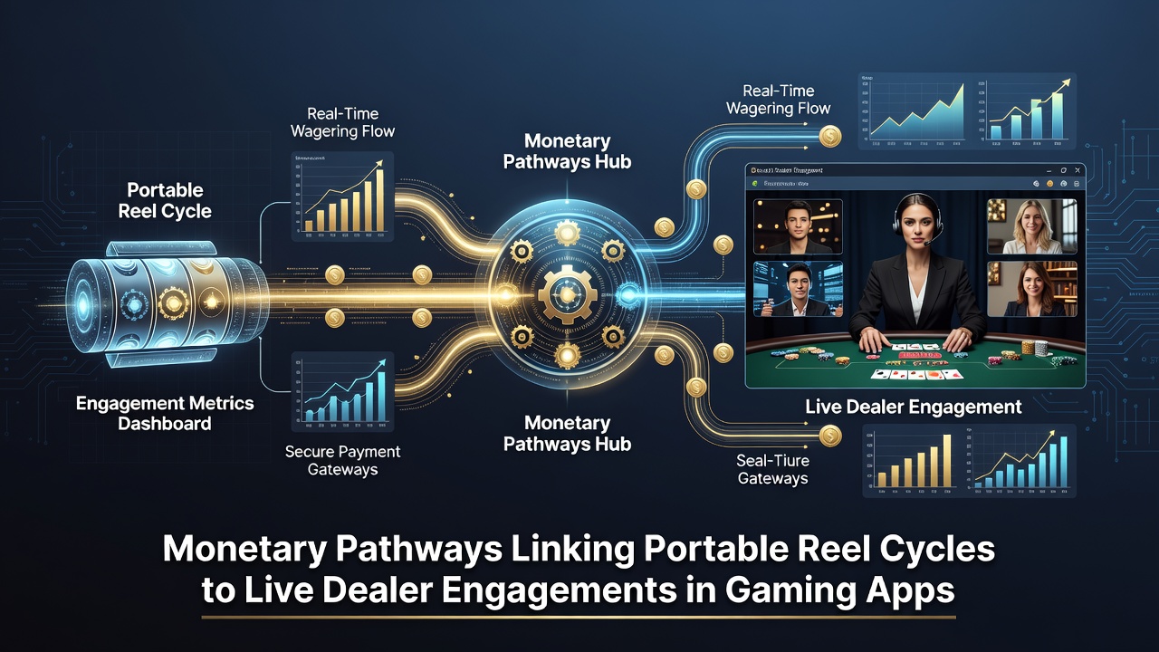 Darstellung von mobilen Transaktionspfaden, die Reel-Zyklen und Live-Dealer-Engagements in Gaming-Apps verbinden