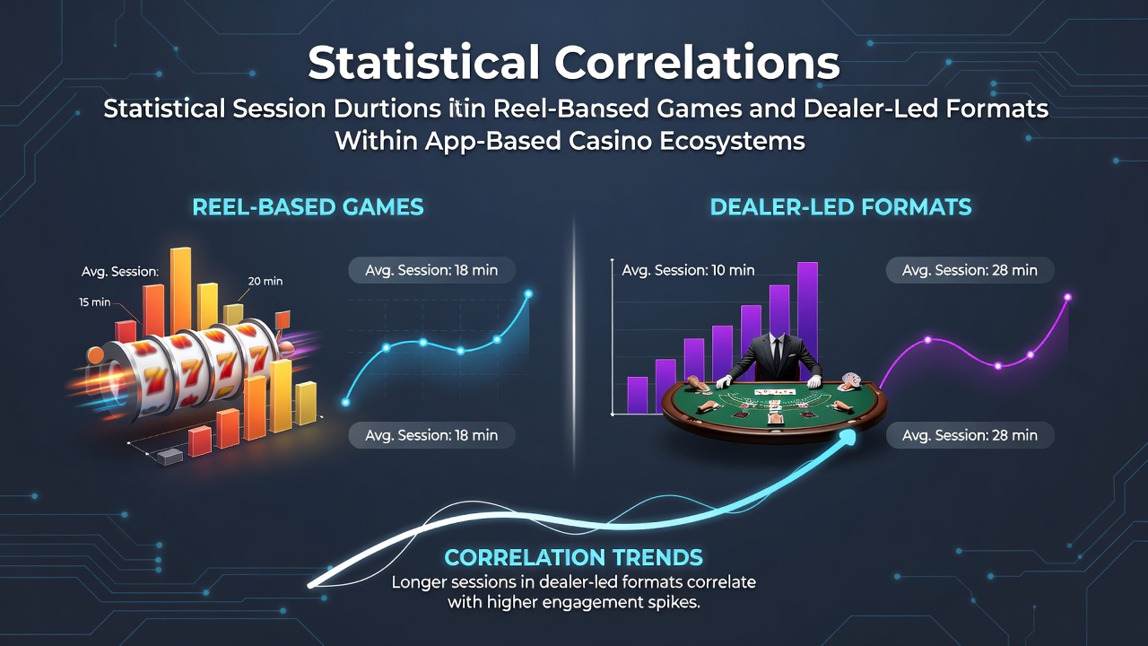 Diagramm zeigt statistische Korrelationen zwischen Spielzeiten in Slots und Live-Dealer-Spielen auf mobilen Casino-Apps